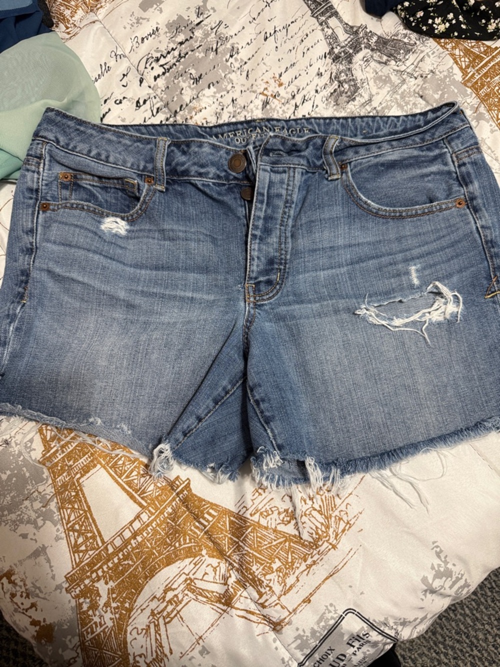 American Eagle Outfitters Light Blue Distressed Denim Shorts
